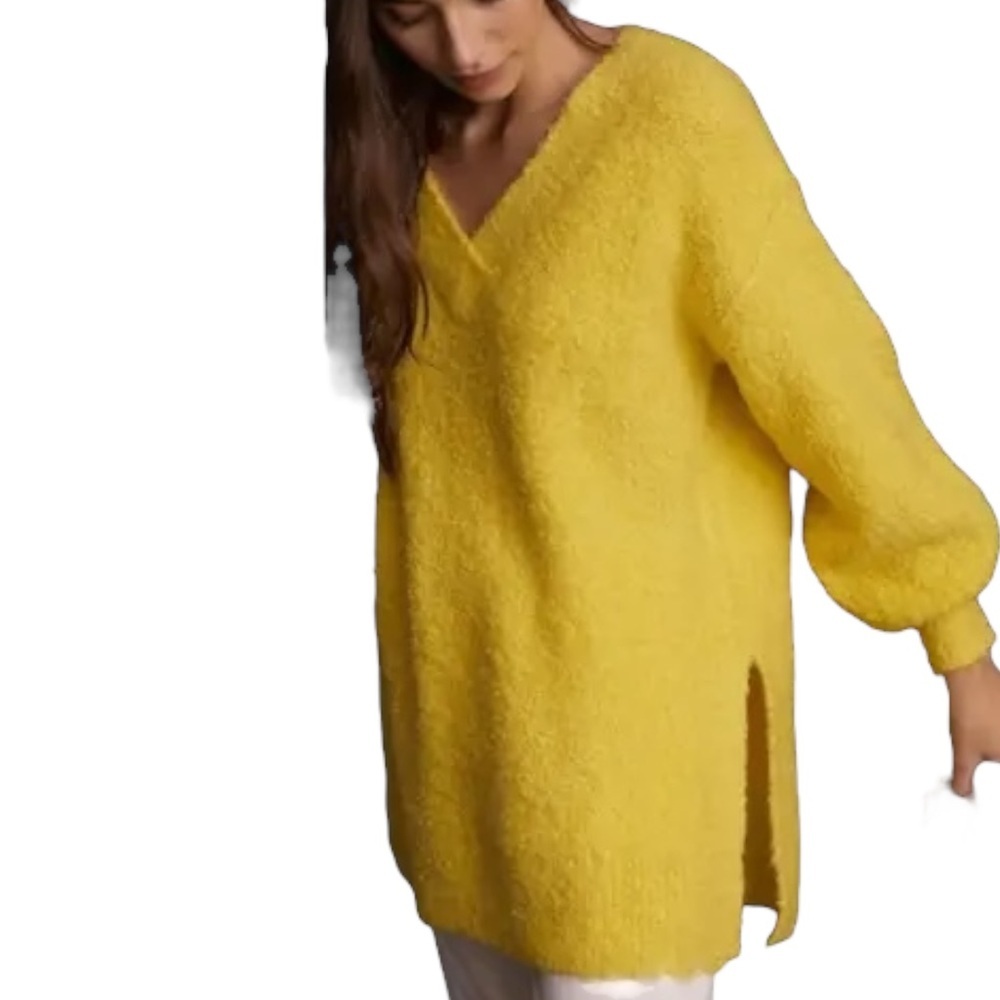Anthropologie Pilcro V-Neck Teddy Sweater Oversized Relaxed Fit Tunic Medium - Picture 5 of 7